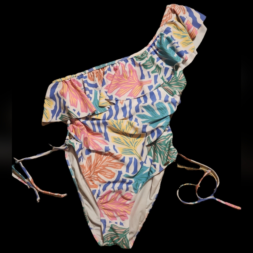 XOXO Tropical Print One-Shoulder Kids Swimsuit Size M